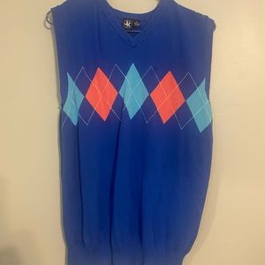 Blue and Pink Argyle Print Sweater Vest